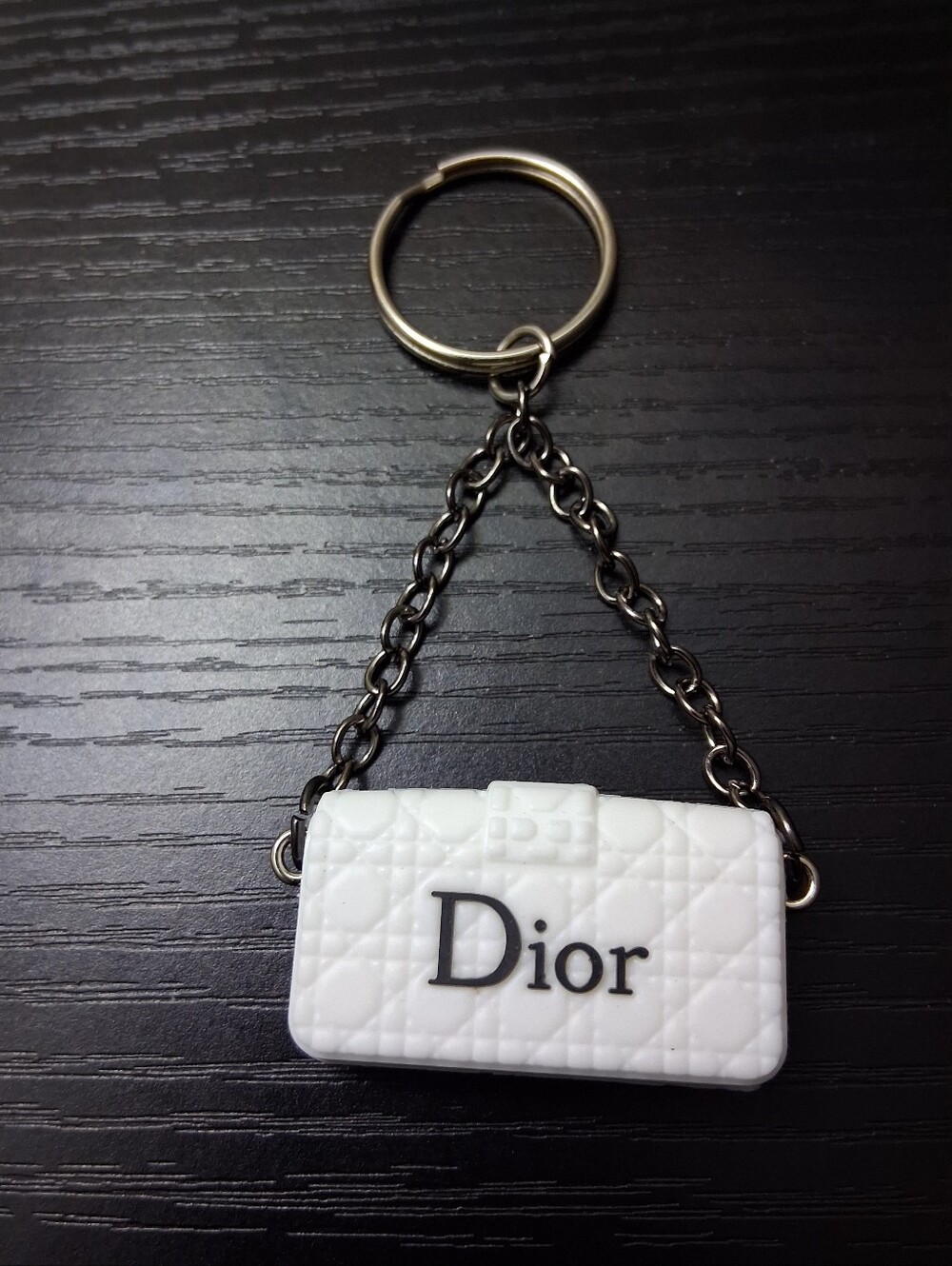 White Fashion Quilted Bag Keychain